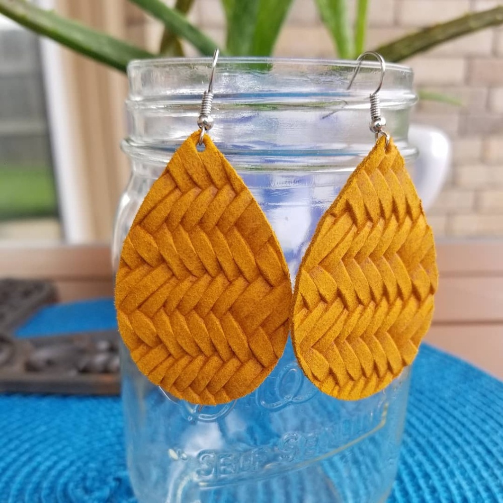 Mustard Braided leather earrings
